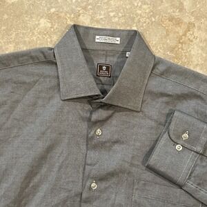 Peter Millar Shirt Men's Large 16.5 Grey Long Sleeve Button Cotton Golf Preppy